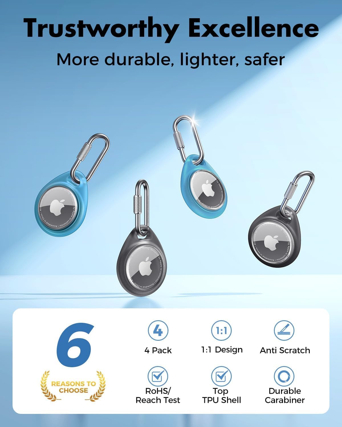 for AirTag Holder Case with Professional Carabiner, 4 Pack