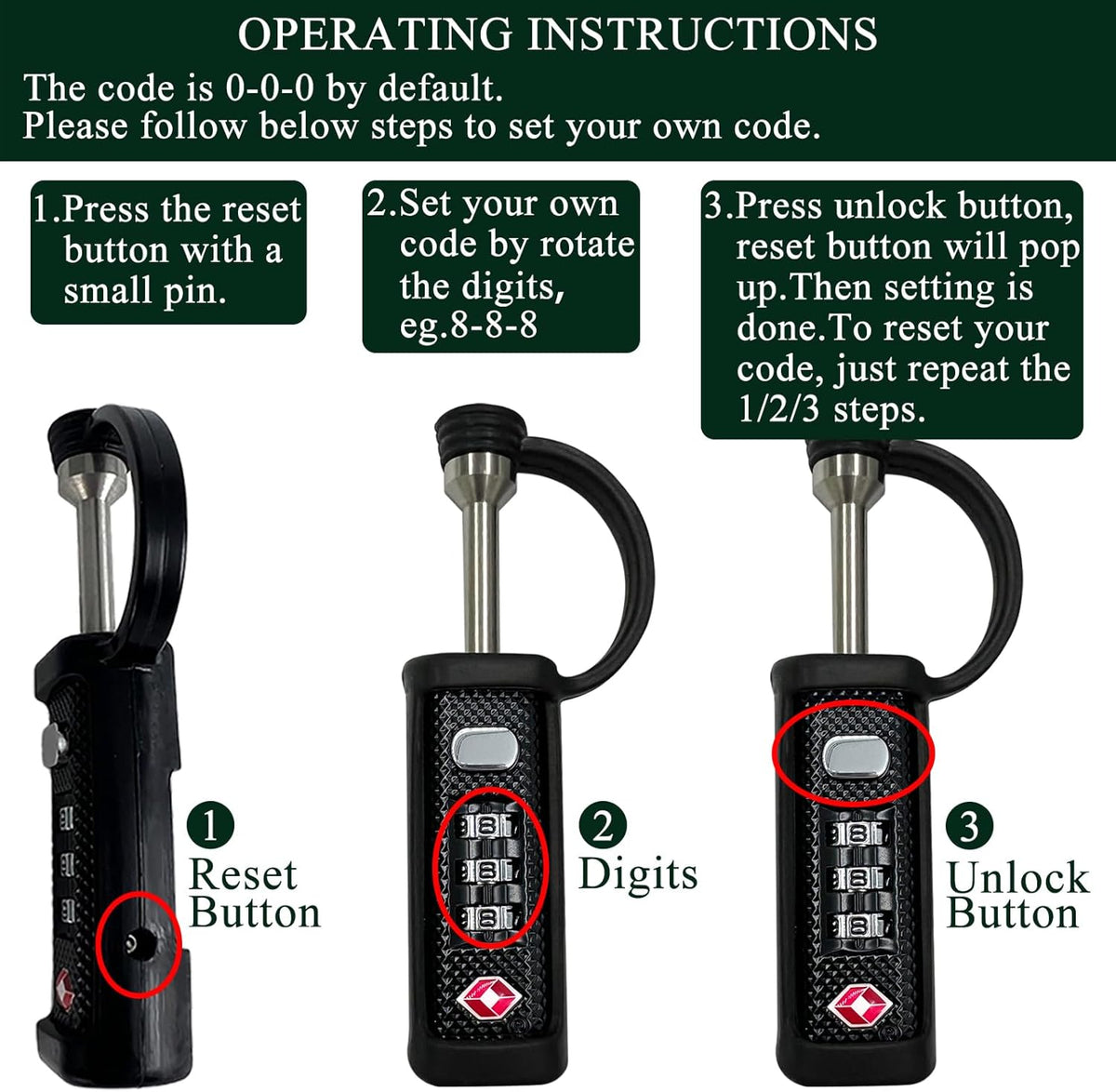 LAFENLIN TSA Lock for Gun Case, 3-Dial Combo Padlock, 2 Pack