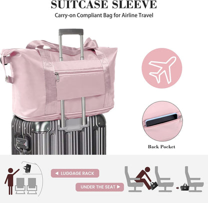 Travel Duffel Bag with Wet Pocket & Trolley Sleeve, Waterproof Expandable