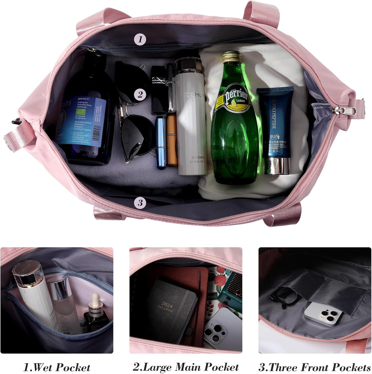Travel Duffel Bag with Wet Pocket & Trolley Sleeve, Waterproof Expandable