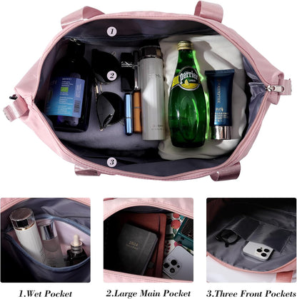 Travel Duffel Bag with Wet Pocket & Trolley Sleeve, Waterproof Expandable