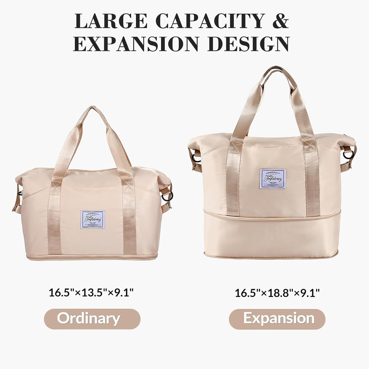 Travel Duffel Bag with Wet Pocket & Trolley Sleeve, Waterproof Expandable