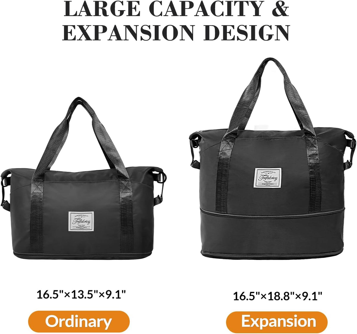 Travel Duffel Bag with Wet Pocket & Trolley Sleeve, Waterproof Expandable
