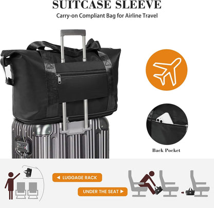 Travel Duffel Bag with Wet Pocket & Trolley Sleeve, Waterproof Expandable