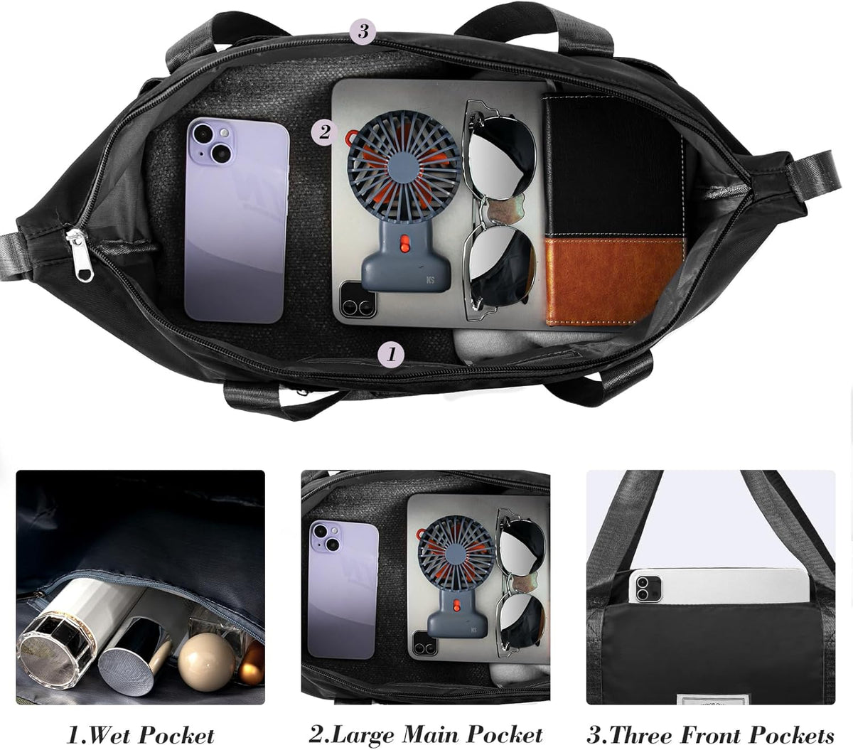 Travel Duffel Bag with Wet Pocket & Trolley Sleeve, Waterproof Expandable