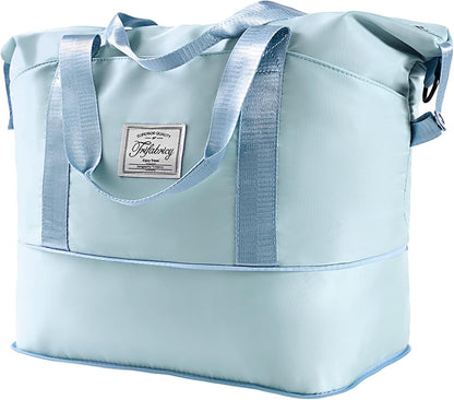 Travel Duffel Bag with Wet Pocket & Trolley Sleeve, Waterproof Expandable