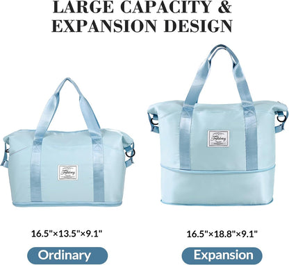 Travel Duffel Bag with Wet Pocket & Trolley Sleeve, Waterproof Expandable