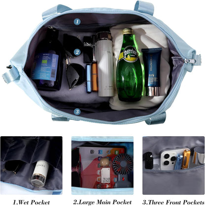 Travel Duffel Bag with Wet Pocket & Trolley Sleeve, Waterproof Expandable