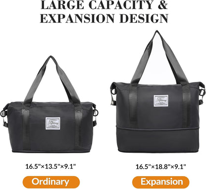 Travel Duffel Bag with Wet Pocket & Trolley Sleeve, Waterproof Expandable