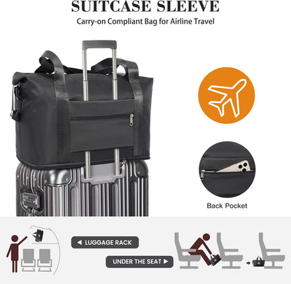 Travel Duffel Bag with Wet Pocket & Trolley Sleeve, Waterproof Expandable