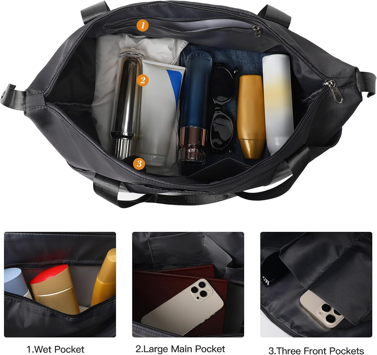 Travel Duffel Bag with Wet Pocket & Trolley Sleeve, Waterproof Expandable