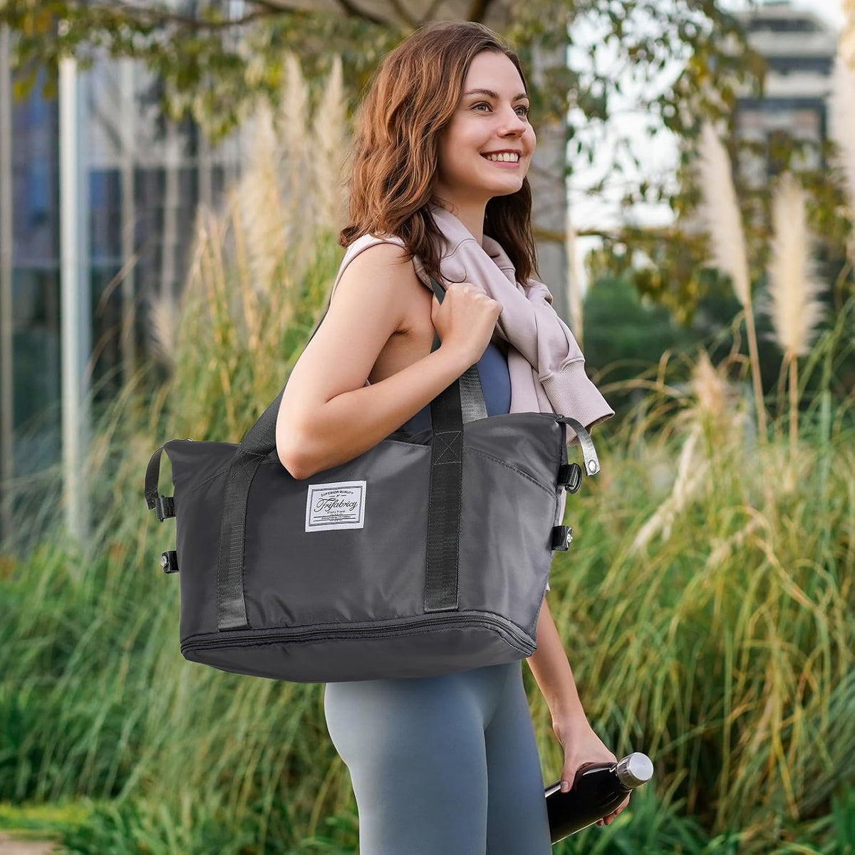 Travel Duffel Bag with Wet Pocket & Trolley Sleeve, Waterproof Expandable