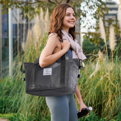 Travel Duffel Bag with Wet Pocket & Trolley Sleeve, Waterproof Expandable