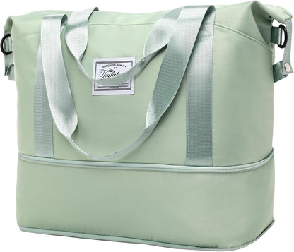 Travel Duffel Bag with Wet Pocket & Trolley Sleeve, Waterproof Expandable