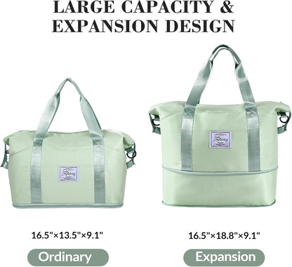 Travel Duffel Bag with Wet Pocket & Trolley Sleeve, Waterproof Expandable