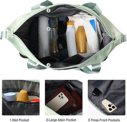 Travel Duffel Bag with Wet Pocket & Trolley Sleeve, Waterproof Expandable
