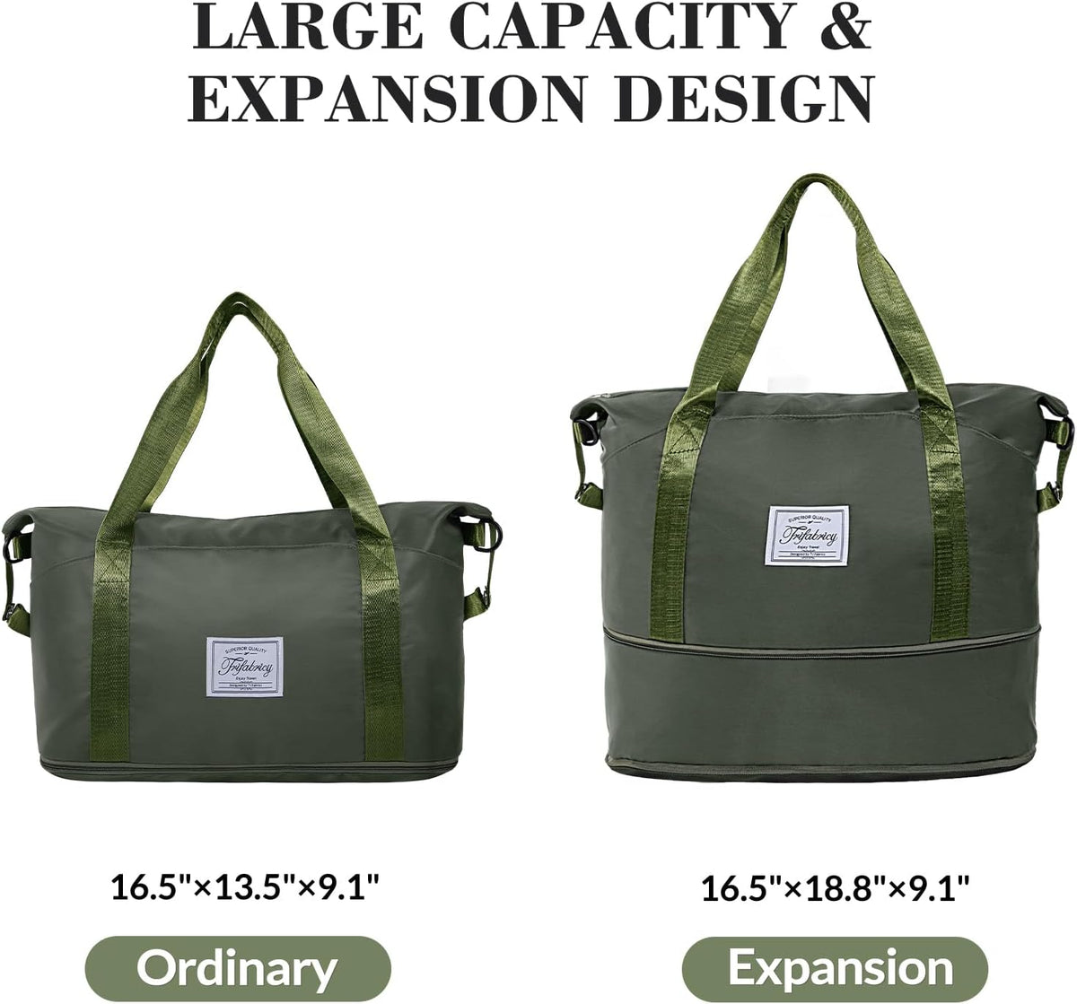 Travel Duffel Bag with Wet Pocket & Trolley Sleeve, Waterproof Expandable