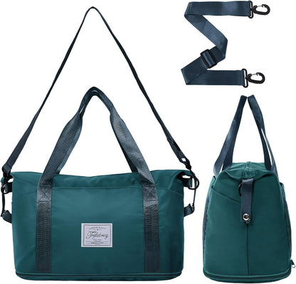 Travel Duffel Bag with Wet Pocket & Trolley Sleeve, Waterproof Expandable