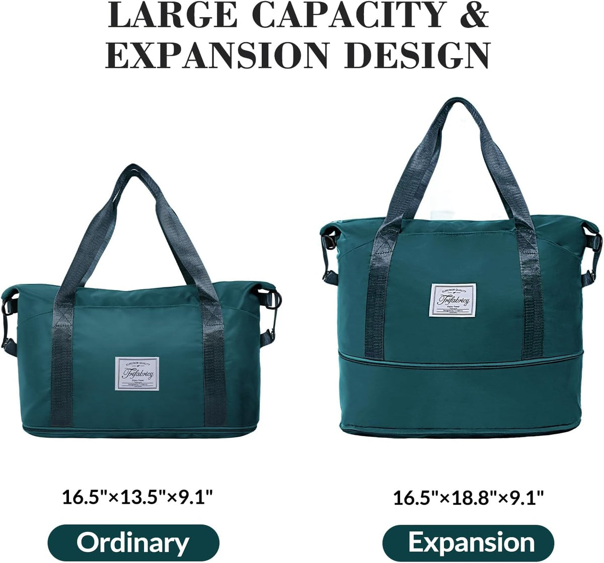 Travel Duffel Bag with Wet Pocket & Trolley Sleeve, Waterproof Expandable