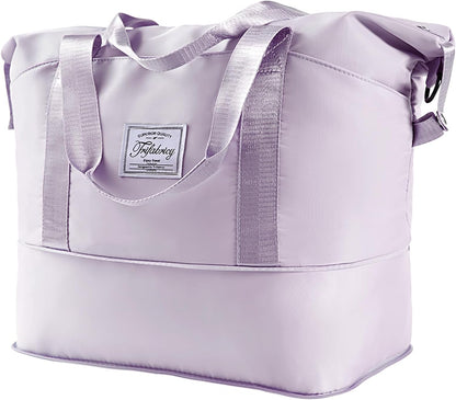 Travel Duffel Bag with Wet Pocket & Trolley Sleeve, Waterproof Expandable