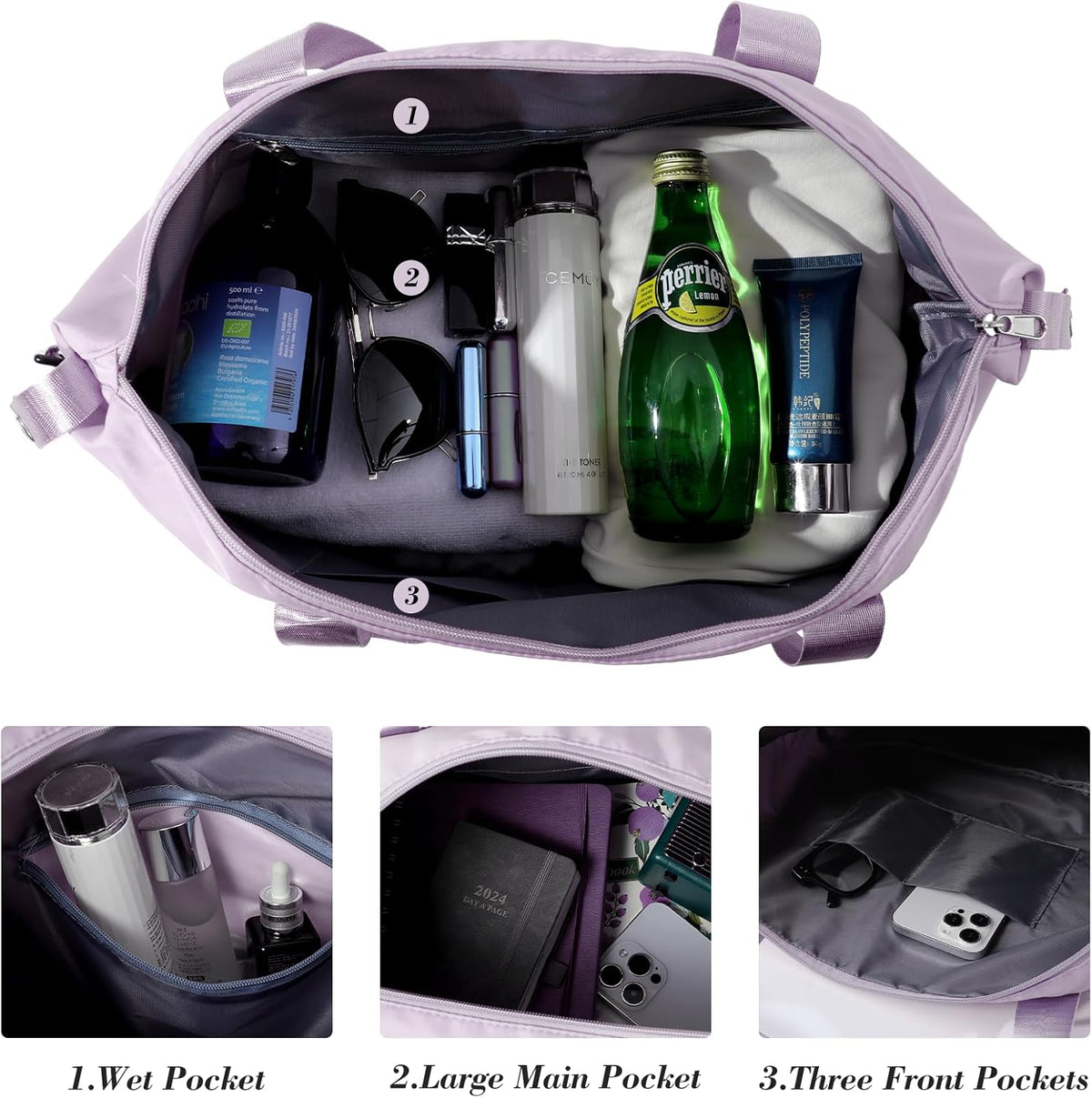 Travel Duffel Bag with Wet Pocket & Trolley Sleeve, Waterproof Expandable