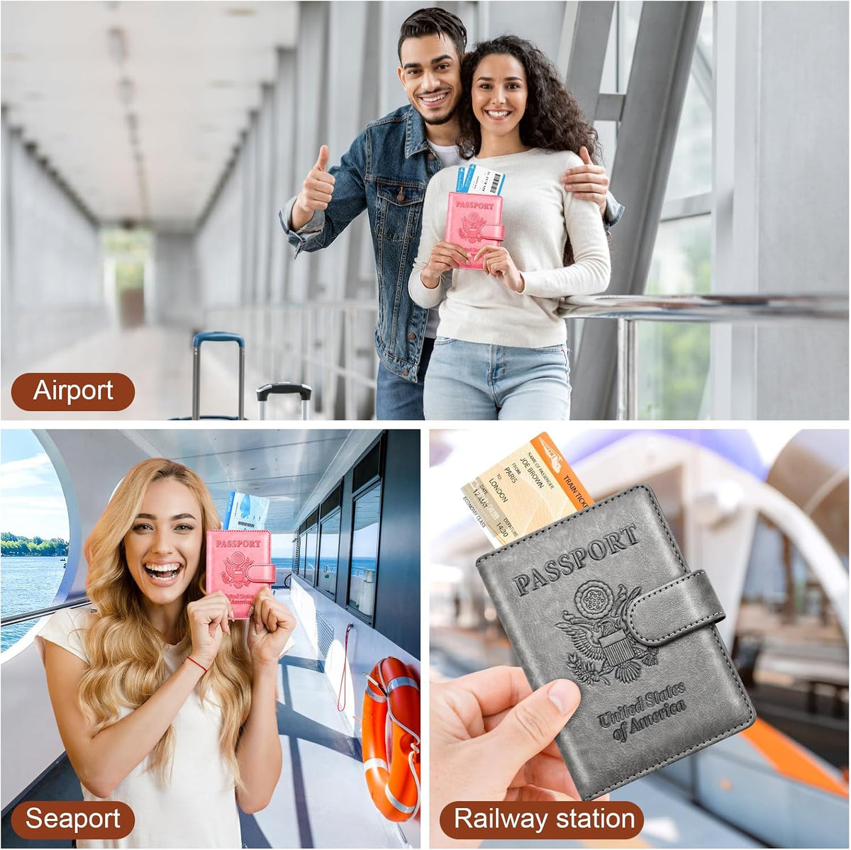 Herain Passport Holder for Travel Cruise Essentials 2 Pcs, Passport Cover Wallet Case Travel Gifts Women Men Family, Passports Book Holders Vacation Accessories Must Haves
