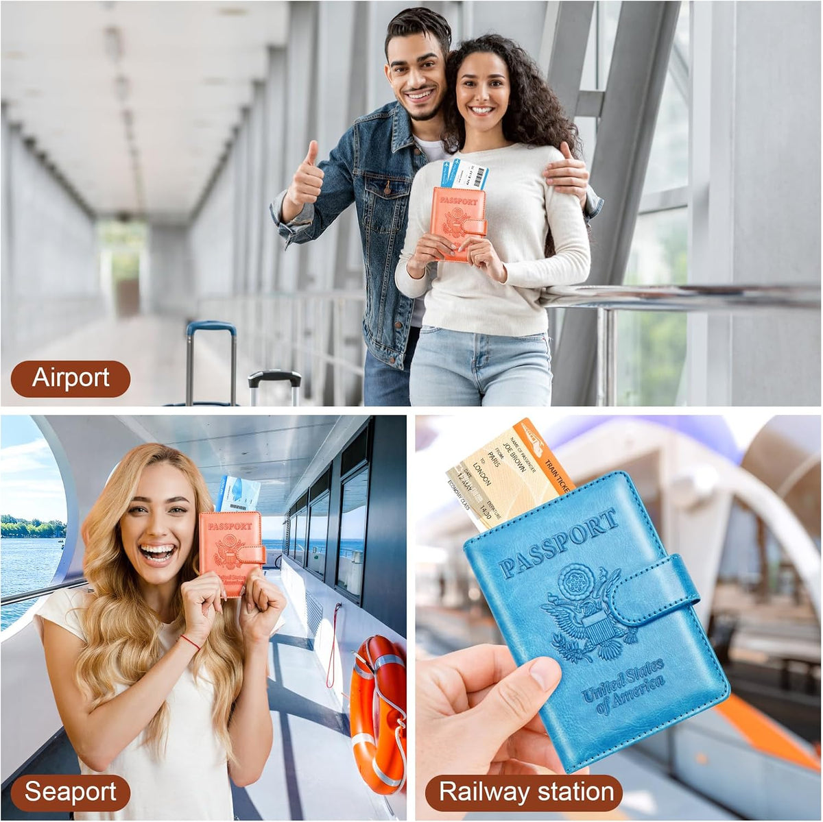 Herain Passport Holder for Travel Cruise Essentials 2 Pcs, Passport Cover Wallet Case Travel Gifts Women Men Family, Passports Book Holders Vacation Accessories Must Haves