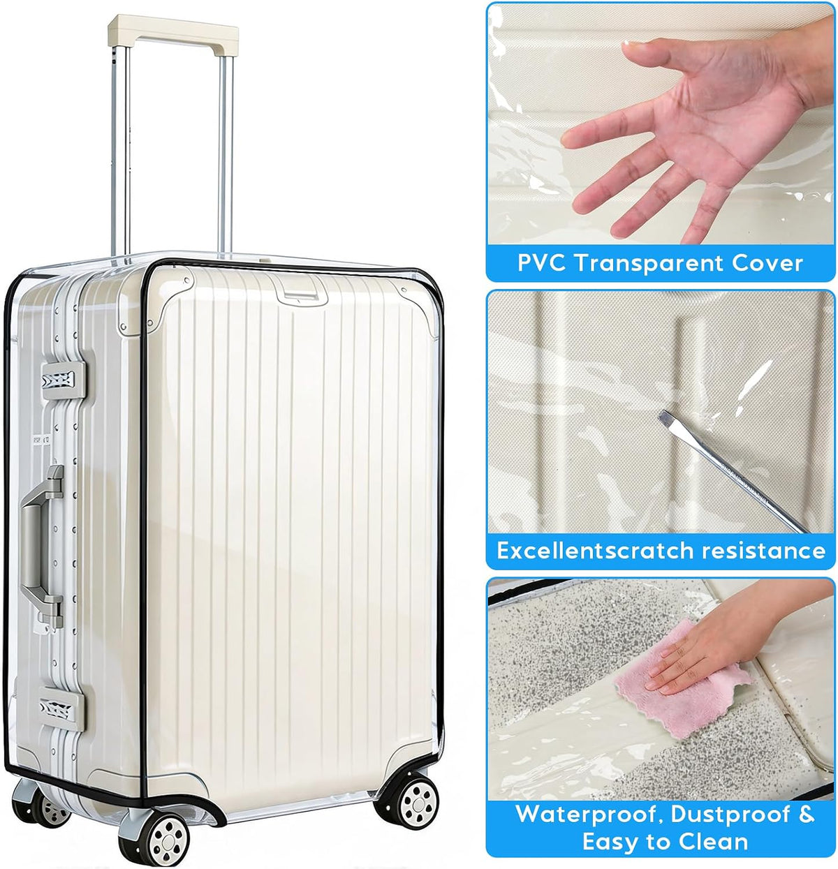 Clear PVC Suitcase Cover Protectors 30 Inch Luggage Cover Protectors for Wheeled Suitcase 30''