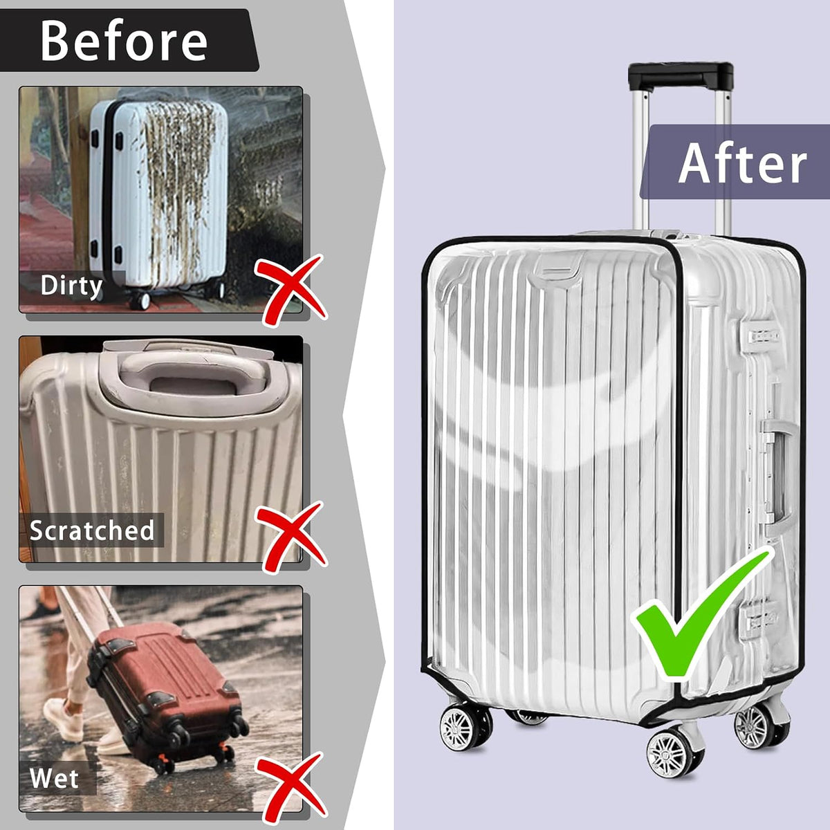 Clear PVC Suitcase Cover Protectors 30 Inch Luggage Cover Protectors for Wheeled Suitcase 30''