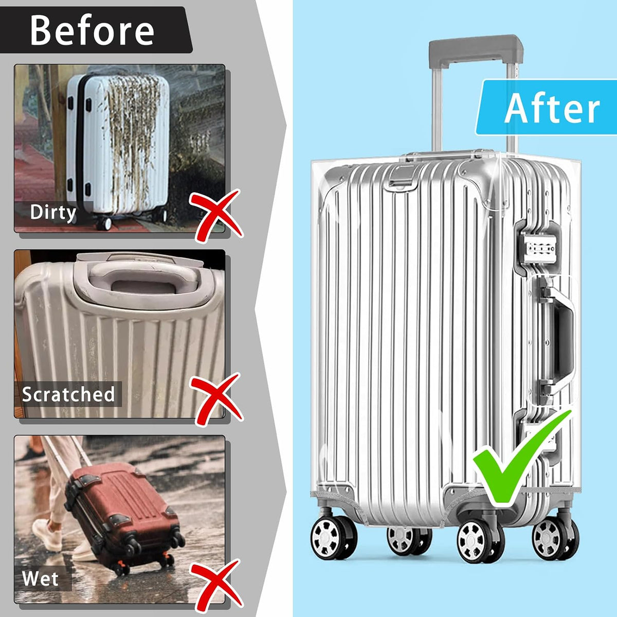 Clear PVC Suitcase Cover Protectors 30 Inch Luggage Cover Protectors for Wheeled Suitcase 30''