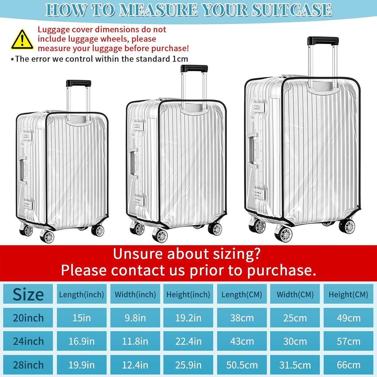 Clear PVC Suitcase Cover Protectors 30 Inch Luggage Cover Protectors for Wheeled Suitcase 30''