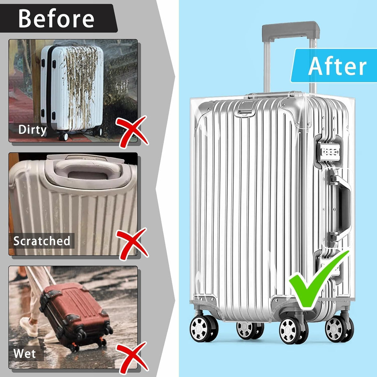 Clear PVC Suitcase Cover Protectors 30 Inch Luggage Cover Protectors for Wheeled Suitcase 30''
