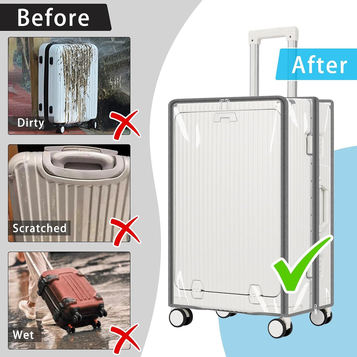 Clear PVC Suitcase Cover Protectors 30 Inch Luggage Cover Protectors for Wheeled Suitcase 30''