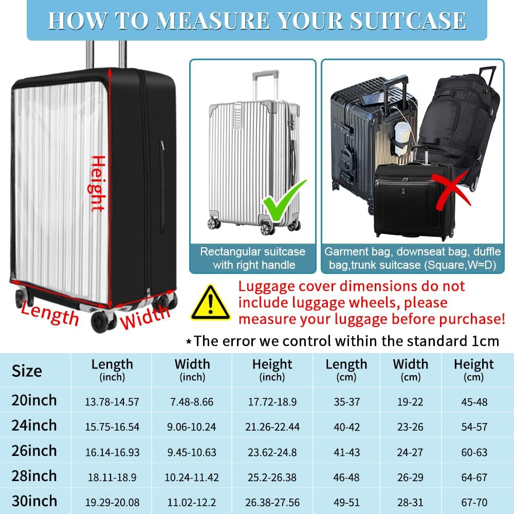 Clear PVC Suitcase Cover Protectors 30 Inch Luggage Cover Protectors for Wheeled Suitcase 30''