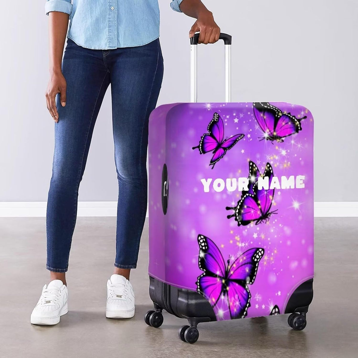 Purple Butterflies Luggage Cover for Women Girls,Cute Travel Suitcase Protector Washable Anti-scratch Suitcase Covers,Fit 30-32inch - Colors B