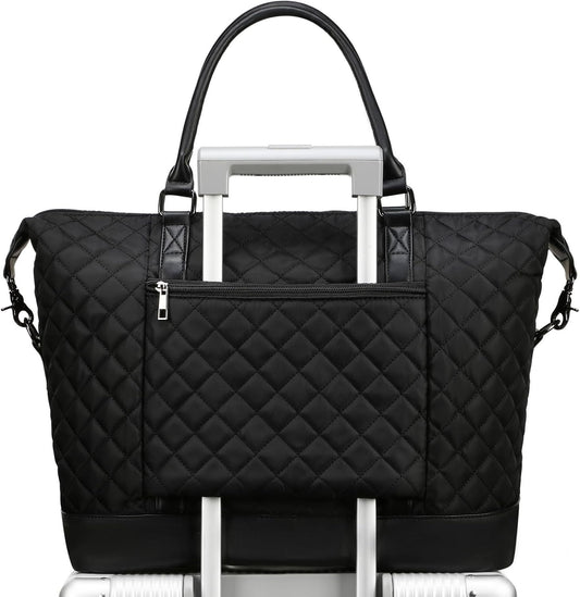 Travel Tote Bags with Zipper Ladies Canvas Bag Weekender Overnight Bag for Women Carry on Duffel Bag Trolley Sleeve