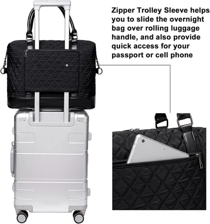 Travel Tote Bags with Zipper Ladies Canvas Bag Weekender Overnight Bag for Women Carry on Duffel Bag Trolley Sleeve