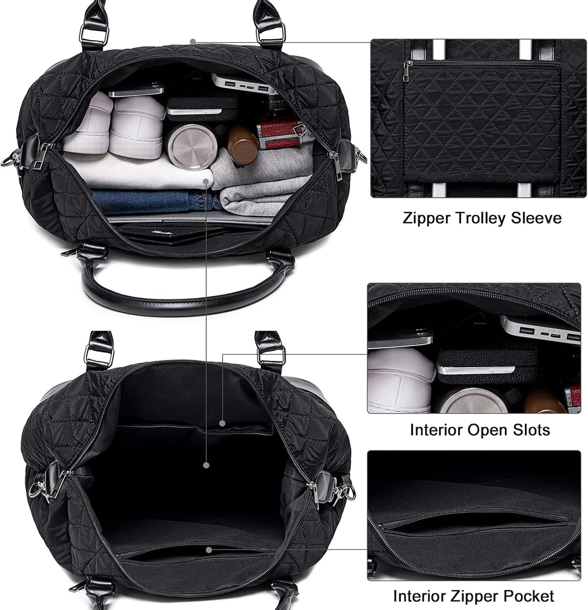 Travel Tote Bags with Zipper Ladies Canvas Bag Weekender Overnight Bag for Women Carry on Duffel Bag Trolley Sleeve