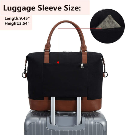Travel Tote Bags with Zipper Ladies Canvas Bag Weekender Overnight Bag for Women Carry on Duffel Bag Trolley Sleeve