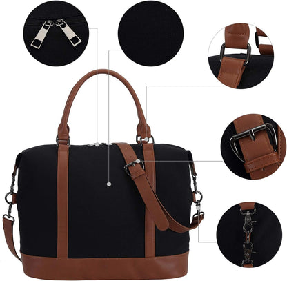 Travel Tote Bags with Zipper Ladies Canvas Bag Weekender Overnight Bag for Women Carry on Duffel Bag Trolley Sleeve