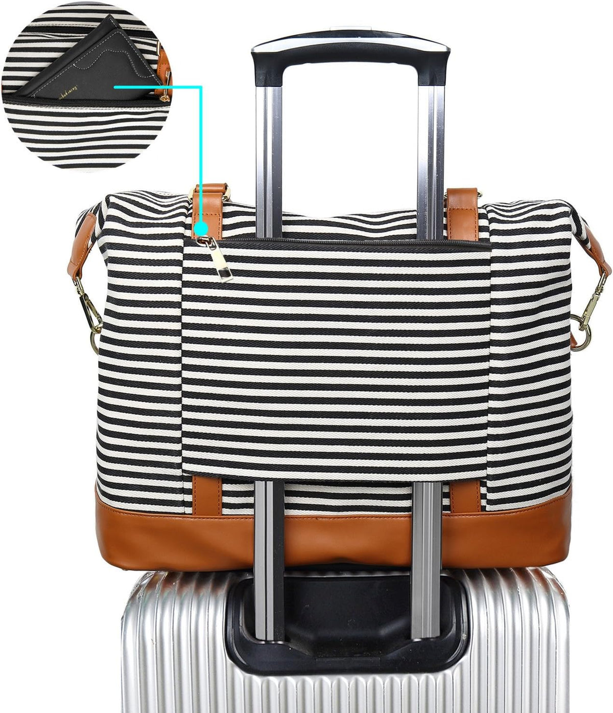 Travel Tote Bags with Zipper Ladies Canvas Bag Weekender Overnight Bag for Women Carry on Duffel Bag Trolley Sleeve