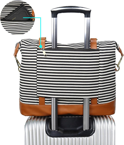 Travel Tote Bags with Zipper Ladies Canvas Bag Weekender Overnight Bag for Women Carry on Duffel Bag Trolley Sleeve