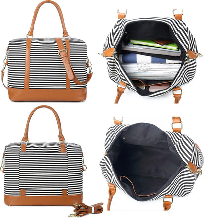 Travel Tote Bags with Zipper Ladies Canvas Bag Weekender Overnight Bag for Women Carry on Duffel Bag Trolley Sleeve