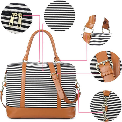 Travel Tote Bags with Zipper Ladies Canvas Bag Weekender Overnight Bag for Women Carry on Duffel Bag Trolley Sleeve