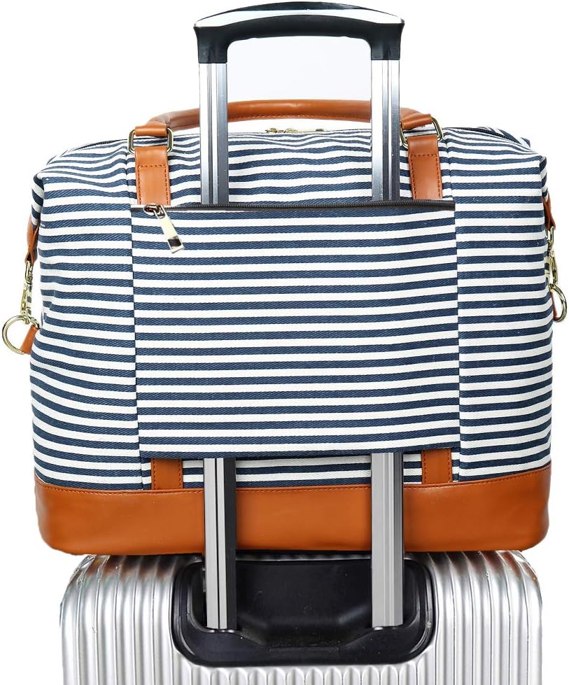 Travel Tote Bags with Zipper Ladies Canvas Bag Weekender Overnight Bag for Women Carry on Duffel Bag Trolley Sleeve