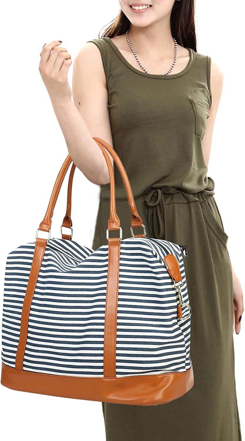 Travel Tote Bags with Zipper Ladies Canvas Bag Weekender Overnight Bag for Women Carry on Duffel Bag Trolley Sleeve