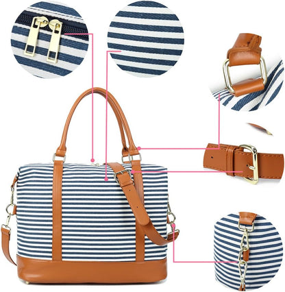 Travel Tote Bags with Zipper Ladies Canvas Bag Weekender Overnight Bag for Women Carry on Duffel Bag Trolley Sleeve