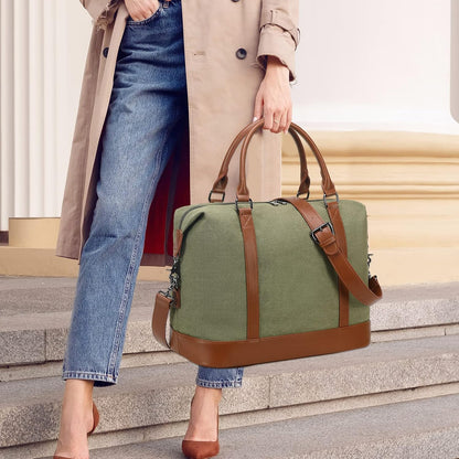 Travel Tote Bags with Zipper Ladies Canvas Bag Weekender Overnight Bag for Women Carry on Duffel Bag Trolley Sleeve