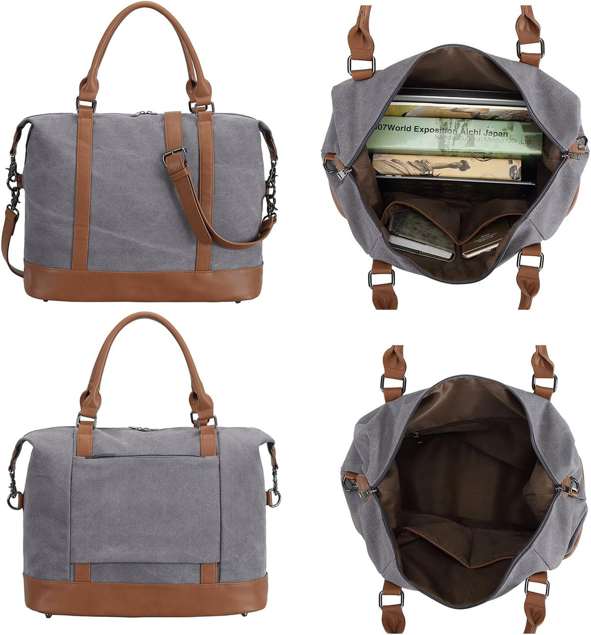 Travel Tote Bags with Zipper Ladies Canvas Bag Weekender Overnight Bag for Women Carry on Duffel Bag Trolley Sleeve