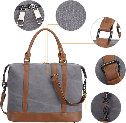 Travel Tote Bags with Zipper Ladies Canvas Bag Weekender Overnight Bag for Women Carry on Duffel Bag Trolley Sleeve